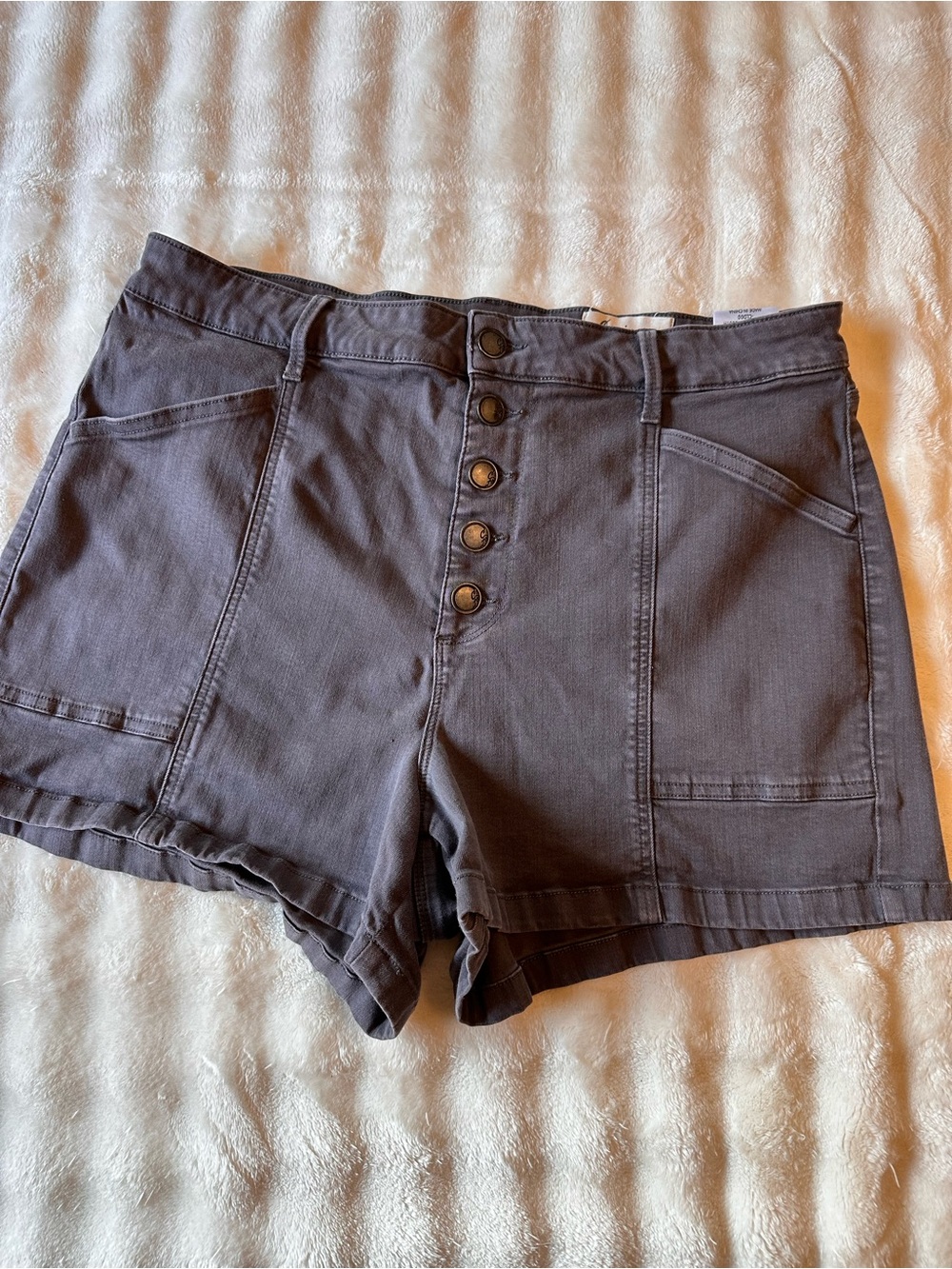Sz 33 Cosmic Blue Love High-Rise Button-Front Women's Shorts in Charcoal